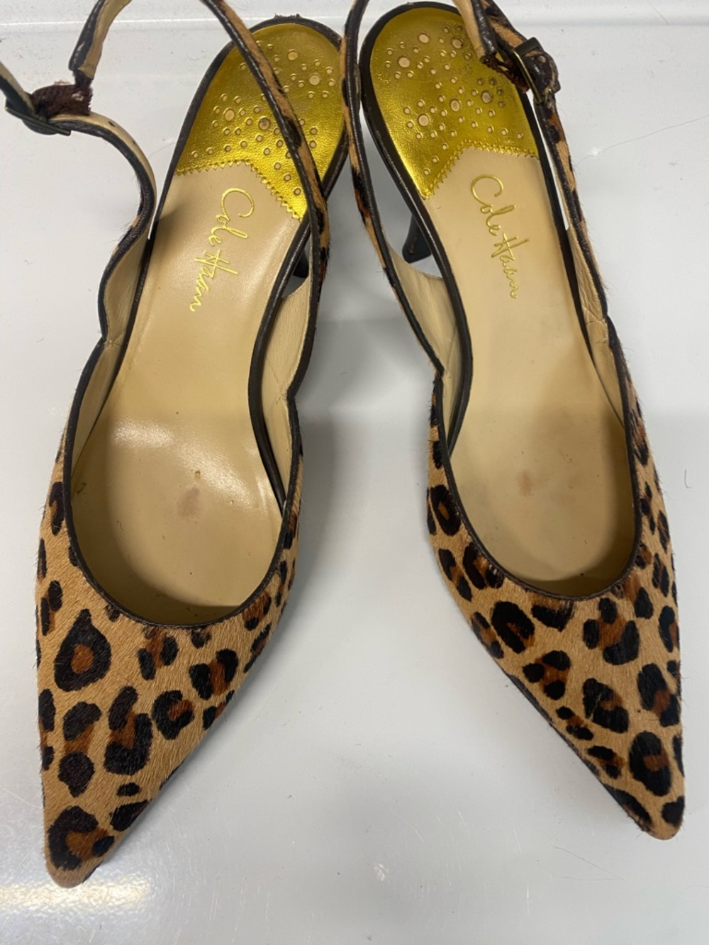 Cole Haan Leopard Print Pointed Slingback Heels - Brown/Black